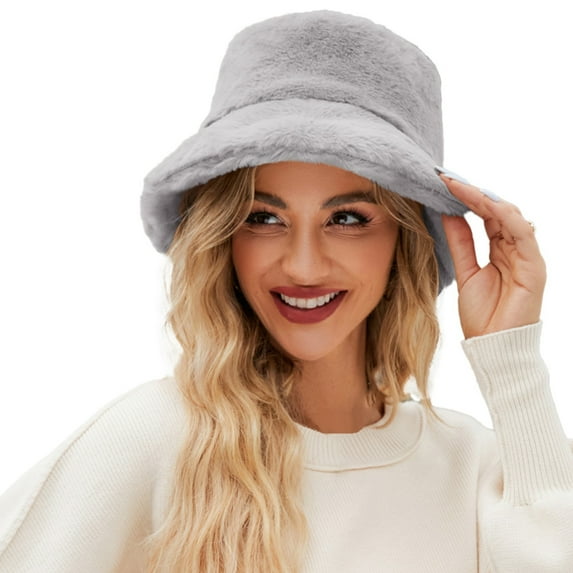 Saving Clearance 2025! Lisingtool Fuzzy Bucket Hat for Women Faux Superficial Knowledge Bucket Hat Fluffy Warm Soft Winter Fisherman Cap Furry Sun Hat Promotion Sale
