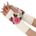 thumbnail image 1 of Saving Clearance 2025! Lisingtool Ladies Warm Knit Fingerless Gloves Convertible Mittens Fashion Flowers Promotion Sale, 1 of 4