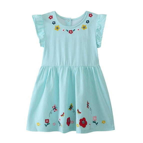 THDHVS Girls Casual Dresses,Summer Dresses for Girls,Fashion Girls' Summer Round Neck Dress Casual and Small Fly Sleeve Skirt