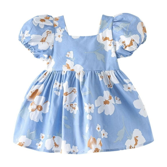 THDHVS Girls Casual Dresses,Summer Dresses for Girls,Toddler Kids Baby Girls Fashion Cute Short Sleeve Sweet Flower Print Dress