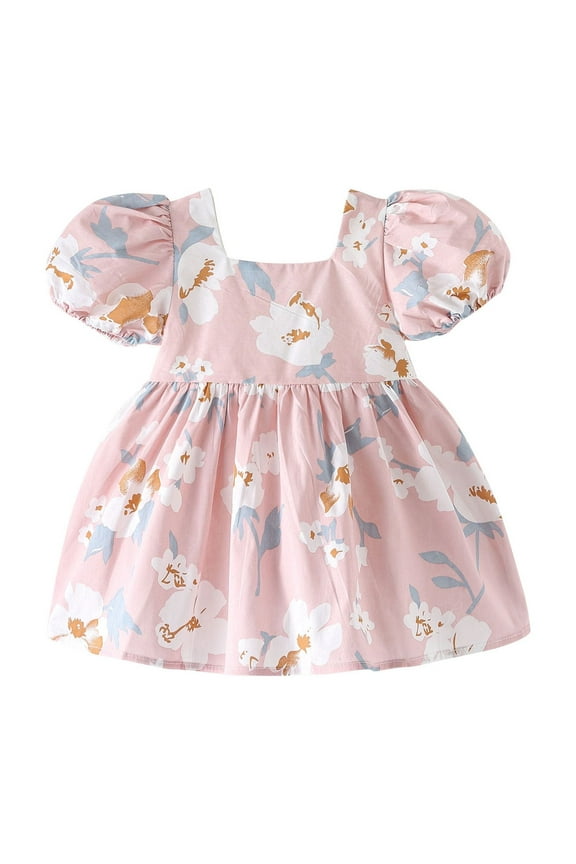 Girls Casual Dresses,Summer Dresses for Girls,Toddler Kids Baby Girls Fashion Cute Short Sleeve Sweet Flower Print Dress