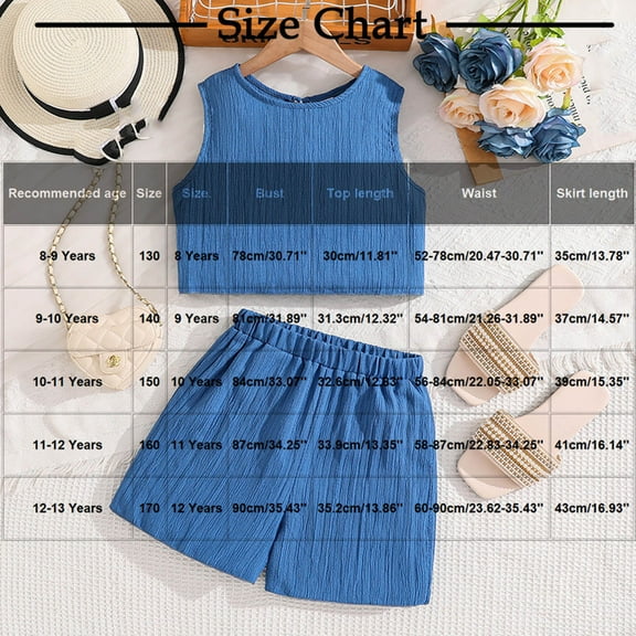 THDHVS Girls Summer Outfits,Casual Short Sets for Kids,Fashion Girls' and Kid's Summer Solid Color Sleeveless Top Casual Shorts Two-Piece Set