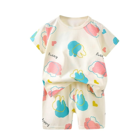 THDHVS Girls Summer Outfits,Girls Short Sets,Summer Thin Round Neck Short Sleeve Set Home Clothes Two-piece Set Fashion Print T-shirt+shorts