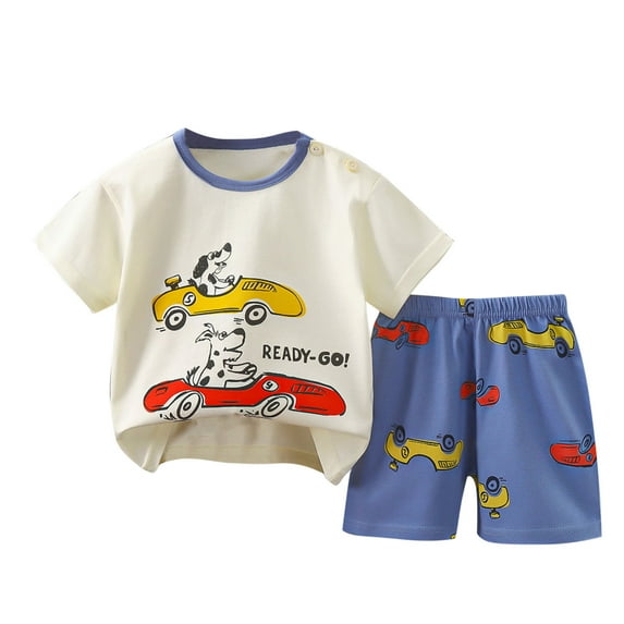 Saving Clearance 2025! THDHVS Toddler Boy Summer Outfits,Kids Casual Clearance Sets,Kid's Summer Cotton Print Short Sleeve Round Neck T-shirt+shorts Two-piece Set