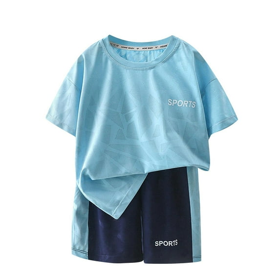 THDHVS Toddler Boy Summer Outfits,Kids Casual Sets,Summer Thin Men's and Women's Short Sleeve Round Neck Breathable Mesh Sports Elastic Thin Sleeve Shorts Set