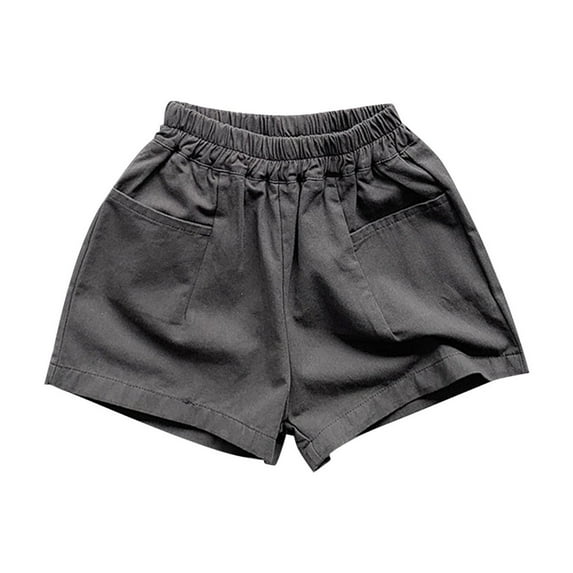 THDHVS Shorts for Girls,Toddler Shorts,Cotton Solid Color Versatile Shorts with Pockets for Kids Korean Style Retro Casual Summer Wear Gray