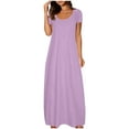thumbnail image 1 of THDHVS Women's Casual Dresses,Summer Dresses for Women,Large Pocket Solid Color Dress Round Neck Short Sleeve Dress, 1 of 6