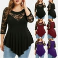 thumbnail image 1 of Ahuyic Women's Loose Plus Size Short-Sleeved Top,Summer Casual Daily Clothes For Women,Fashion Women Solid Floral Lace Asymmetric Three Quarter Tops Blouse, 1 of 5