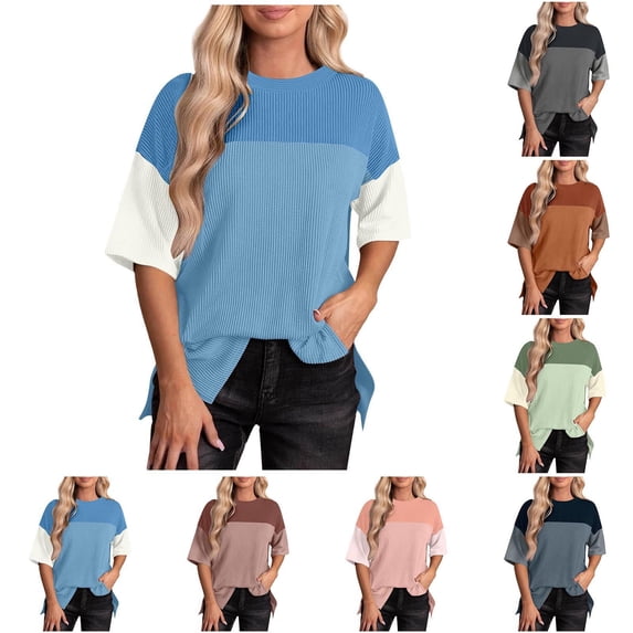 Summer Savings! Ahuyic Women's Loose Plus Size Short-Sleeved Top,Summer Casual Daily Clothes For Women,Plus Size Tops For Women Sexy V-Neck Blouse Lace Casual Loose Summer Short Sleeve Blouse