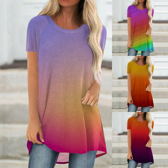 Ahuyic Womens Plus Size Short-Sleeved Top,Summer Casual Blouse For Women,Women Casual Top Loose Stripe Patchwork Top Short Sleeve Top/Shirt T-Shirt Blouse Pullover Tops
