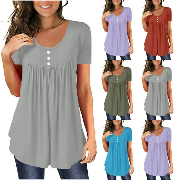 Ahuyic Women's Loose Plus Size Short-Sleeved Top,Summer Casual Daily Clothes For Women,Women's Casual Gradient Color Short Sleeved T-Shirt Tunic Blouse Tops