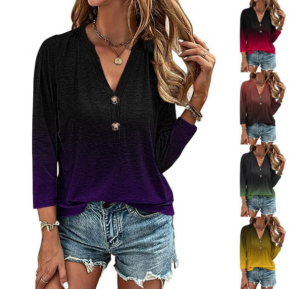 Ahuyic Women's Loose Plus Size Short-Sleeved Top,Summer Casual Daily Clothes For Women,Women's Fashion Solid Button Shirt Female-Neck Loose T-shirt Blouse