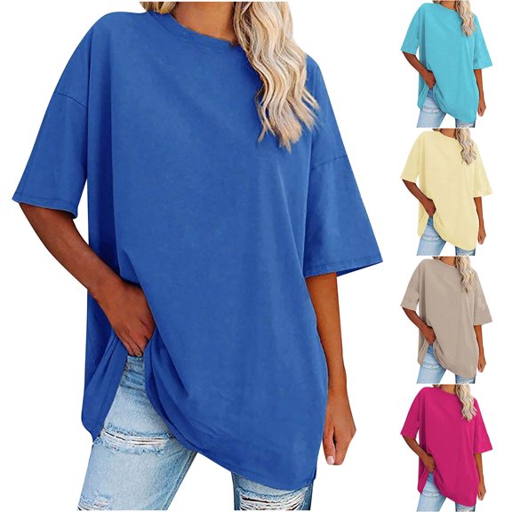 Ahuyic Women's Loose Plus Size Short-Sleeved Top,Summer Casual Daily Clothes For Women,Women's Fashion Summer Round Neck Leisure Short Sleeve Printing Tops