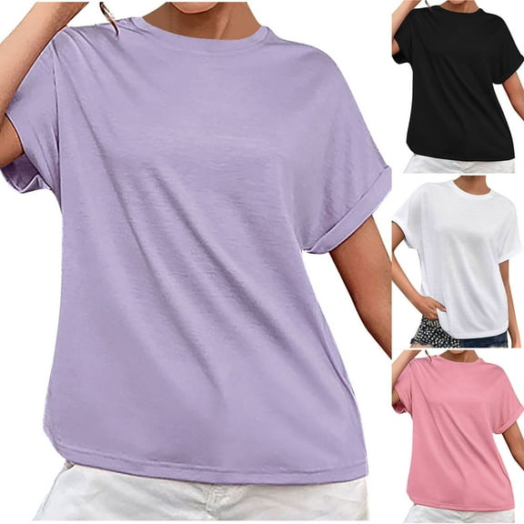 Ahuyic Womens Plus Size Short-Sleeved Top,Summer Casual Blouse For Women,Women's Fashion Tees Casual Crew Neck Short Sleeve Loose T Shirt Linen Blouses