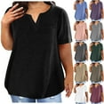 thumbnail image 1 of Ahuyic Women's Loose Plus Size Short-Sleeved Top,Summer Casual Daily Clothes For Women,Women's Fashionable Solid Color Patchwork Pleated Sleeves Short Sleeved Round Neck Top/shirt, 1 of 4