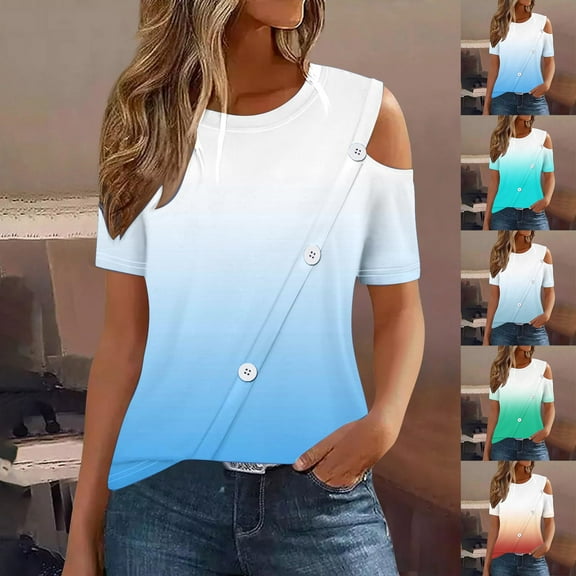 Ahuyic Women's Loose Plus Size Short-Sleeved Top,Summer Casual Daily Clothes For Women,Women's Fashionable Solid Color T-shirt Short Sleeved Shirt Round Neck Casual Top