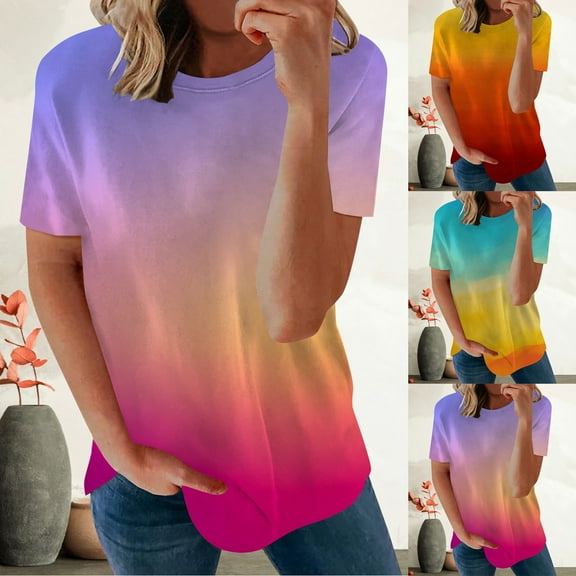 Ahuyic Women's Loose Plus Size Short-Sleeved Top,Summer Casual Daily Clothes For Women,Women's Summer Casual Comfortable Print Sexy Pattern Round Neck Short Sleeve