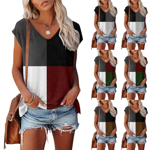 Ahuyic Women's Loose Plus Size Short-Sleeved Top,Summer Casual Daily Clothes For Women,Women's Summer Solid Lace-neck Short Sleeve Solid T-shirt Top