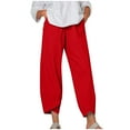 thumbnail image 1 of Capri Pants for Women, Casual Pants Plus Size Summer High Waist Cotton Loose Long Straight Pants Red XL, 1 of 5