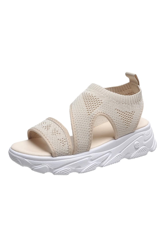 Saving Clearance! Mixpiju Women's Shoes, Casual Wedge Sandals, New Style Sandals, Women's Casual Woven Mesh Flat Beach Shoes Beige