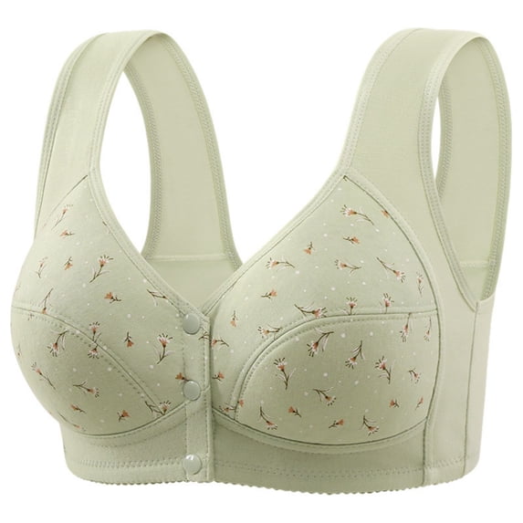 SROBPTY Shaping Plus Size Summer Bras for Womens Printed Front Button without Steel Ring Breathable Thin Cup Style Bra