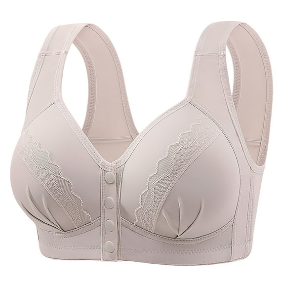 SWSTBBY Womens Bras,Shaping Plus Size Summer Bras for Womens,Women's Non Steel Ring Style Printed Gathered Middle Button Breathable Underwear Daily Bra