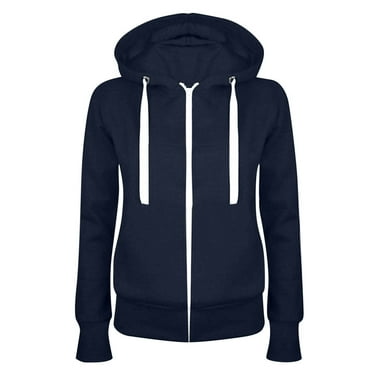 Umfun Women's Athletic Hoodie Sweatshirt Casual Hooded Slim Zipper Fleece Sweater Coat Navy M
