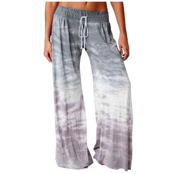 Women Casual Loose Gradient Tie-dye Printed Yoga Sport Long Pnats Wide Leg Pants Gray L