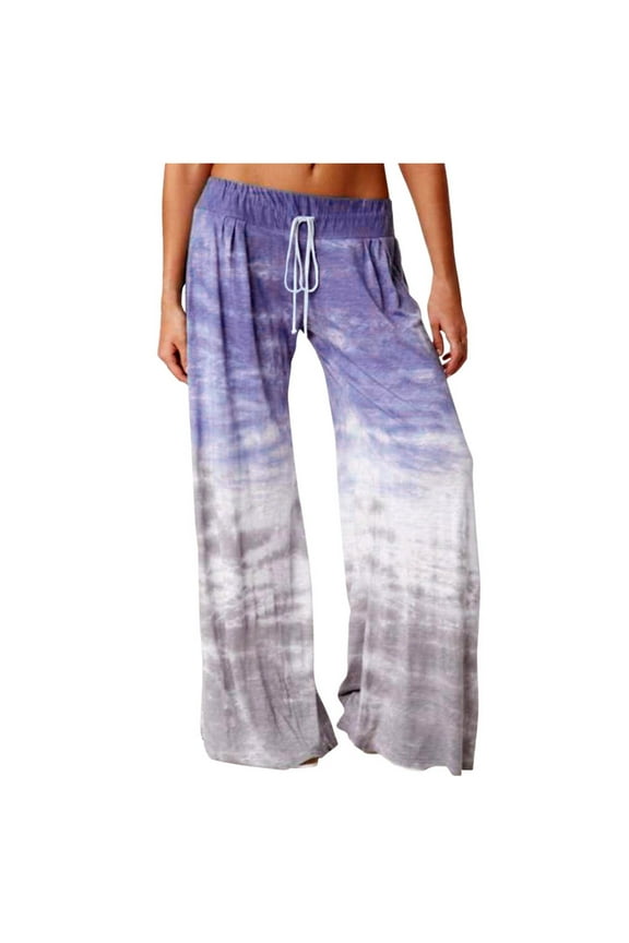 Women Casual Loose Gradient Tie-dye Printed Yoga Sport Long Pnats Wide Leg Pants Purple 2XL