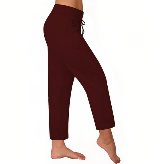 Saving Deals Of The Day Trousers For Women High Waist Pants Wide Leg Slacks Straight Leg Trousers Drawstring Pants Elasticated Slacks Pockets Trousers Solid Color Pants Hiking Slacks