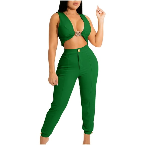 Outfits Set for Women Womens Two Piece Outfits Fall Women's Fashion Two piece Solid Color V Neck Tube Tank and Long Pants Casual Suit my items ordered