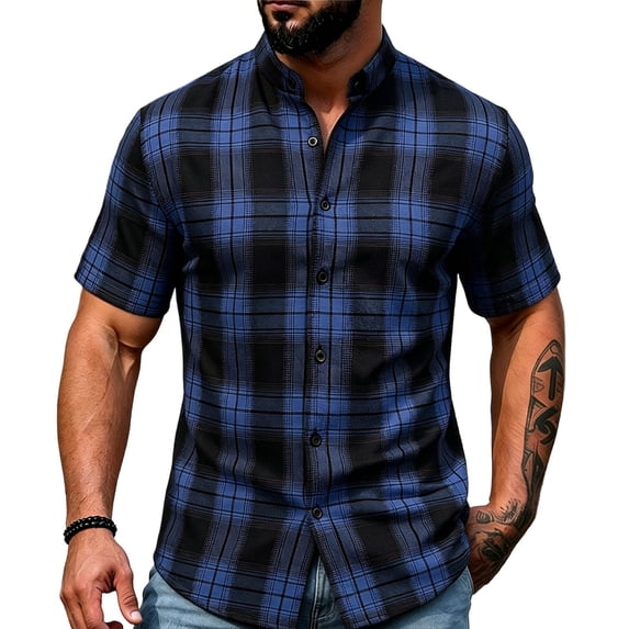 Saving TASICA Mens Plaid Short Sleeve Shirts Button Down Tops Stand Collar Wrinkle Free Blouses Soft Breathable Summer Lightweight Fashion Shirt Quick Dry