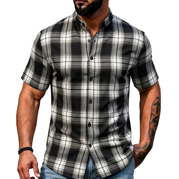 Saving TASICA Plus Size Mens Plaid Short Sleeve Shirts Button Down Tops Stand Collar Wrinkle Free Blouses Soft Breathable Summer Lightweight Fashion Shirt Quick Dry