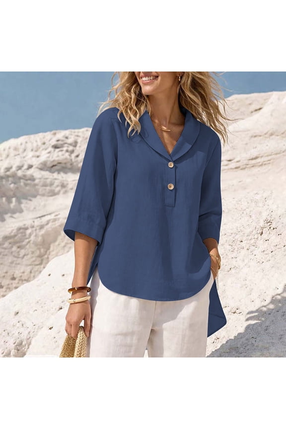 Saving TASICA Plus Size Womens Casual 3/4 Sleeve Tops Button Down Shirt V Neck Spread Collar Blouses Soft Breathable Fashion Lightweight Tops Spring Summer Trendy Shirts