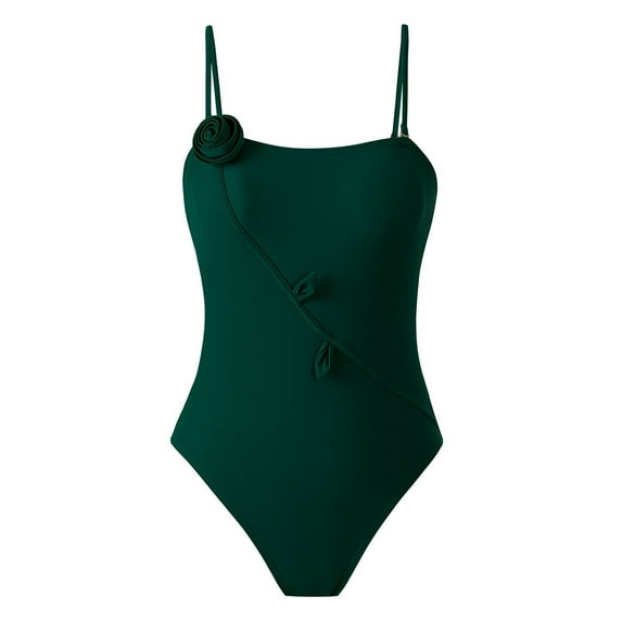 Saving UTSJKR 3D Flower Swimsuit for Women Solid Color Cami Bathing Suit Tummy Control High Cut One Piece Swimsuit Bodysuit Top Green 4-6