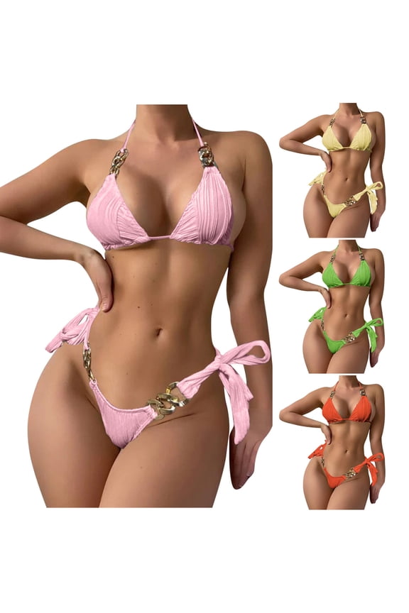 Saving UTSJKR Bathing Suit for Women 2 Piece Bikini,Chain Triangle Bikini Sets,High Cut Cheeky Sexy Two Piece Beach Swimsuit Green 8-12