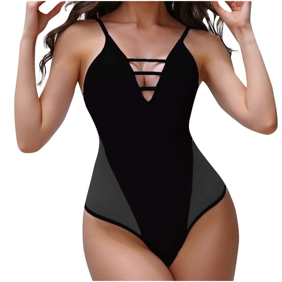 Saving UTSJKR Sexy Thong Bikini Womens Swimsuit Breathable Tummy Control One Piece Swimsuit Seaside Beachwear Mesh Sexy Surf Swimsuits Black 16-18