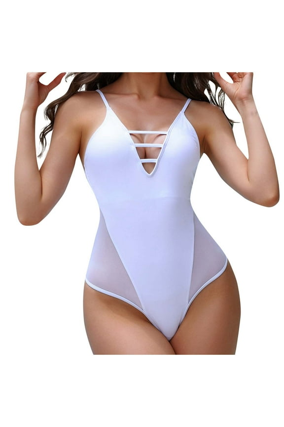 Saving UTSJKR Sexy Thong Bikini Womens Swimsuit Breathable Tummy Control One Piece Swimsuit Seaside Beachwear Mesh Sexy Surf Swimsuits White 8-10