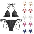 thumbnail image 1 of Saving UTSJKR Triangle Bikini for Women 2 Piece Halter Bikini Sets Sexy High Cut Bathing Suit Side Tie Swimsuits Black 8-12, 1 of 4