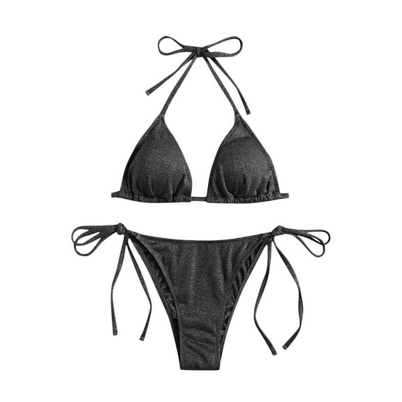 Saving UTSJKR Triangle Bikini for Women 2 Piece Halter Bikini Sets Sexy High Cut Bathing Suit Side Tie Swimsuits Black 8-12