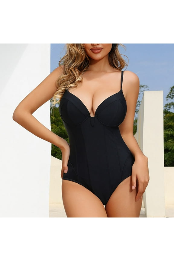 Saving UTSJKR Women Slimming Tummy Control One Piece Swimsuits V Neck Crisscross Back Shapewear Bodysuit Bathing Suit Black 8-10