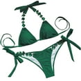 thumbnail image 1 of Saving UTSJKR Women's Halter Bikini Swimsuit Two Piece Rhinestone Bikini Set Bikini Bathing Suit Crystal Side Bottom Triangle Bikini Halter Swimsuits Green 12-14, 1 of 5