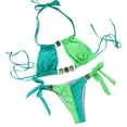 thumbnail image 1 of Saving UTSJKR Women's Lace-up Glitter Rhinestone Swimsuit Sparkly Jeweled Color Block Bathing Suit Halter Shiny Crystal Bikini Sets Green 4-6, 1 of 3