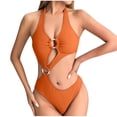 thumbnail image 1 of Saving UTSJKR Women's O-Ring Cutout Halter One Piece Swimsuit High Cut Bathing Suit Plunging Hollow Out Monokini Solid Color Swimwear Orange 16-18, 1 of 3