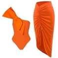 thumbnail image 1 of Saving UTSJKR Women's One Piece Swimsuit with Beach Cover up Wrap Skirt Sarong Retro Solid Bikini Set Two Piece Bathing Suits Orange 8, 1 of 6