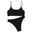 thumbnail image 1 of Saving UTSJKR Women's Ribbed Bikini Sets Scoop Neck Cheeky Swimsuit Textured Two Piece Bathing Suit Triangle Bikini Set Smocked Textured Elastic Swimsuit Black S, 1 of 5