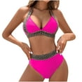 thumbnail image 1 of Saving UTSJKR Women's Two Piece Bathing Suit Colorblock Tie Back Halter Bikini High Waist Halter V Neck Swimsuits Full Coverage Bathing Suits Pink 20-22, 1 of 4
