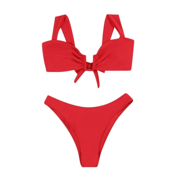 Saving UTSJKR Women's Two Piece Triangle Top Bathing Suits Bikini Sets with Bottom Tie Back Padded High Cut Bralette Swimsuit Set Red L