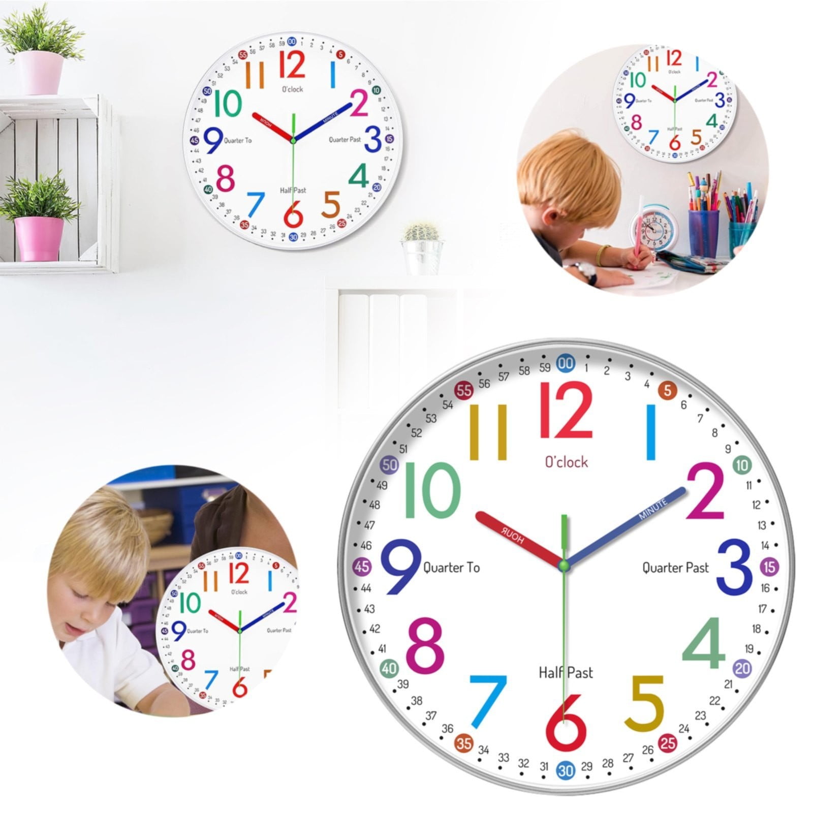 Saving! WOCACHI Marstey Kids Teaching Wall Clock Time Teaching Clock