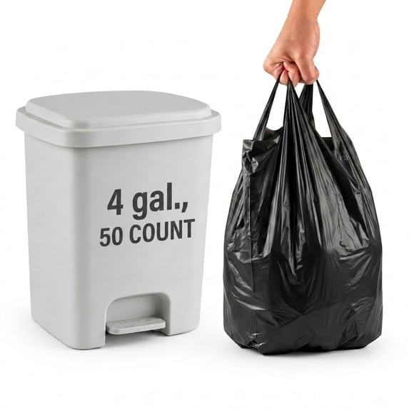 SavingOcean 4Gal Trash Bags with Handle 50 Count,Black